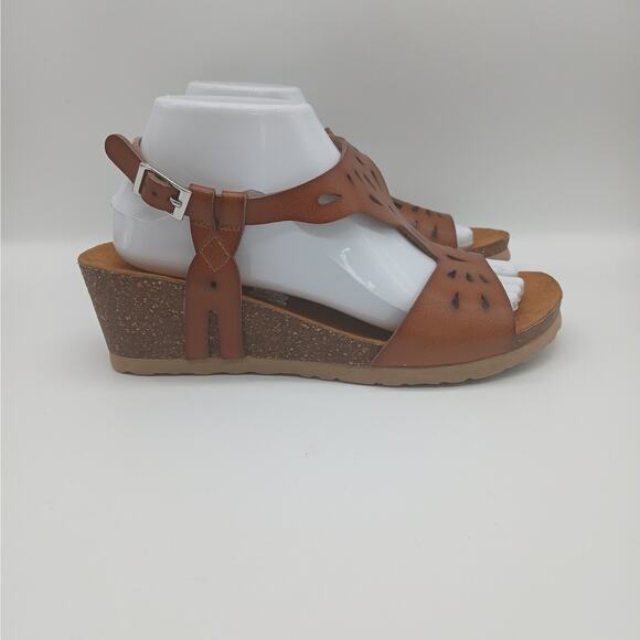 Bjorndal Luna Comfort Vegan Leather Wedge Boho Sandals Brown Size 8.5 NWOB - Picture 3 of 11